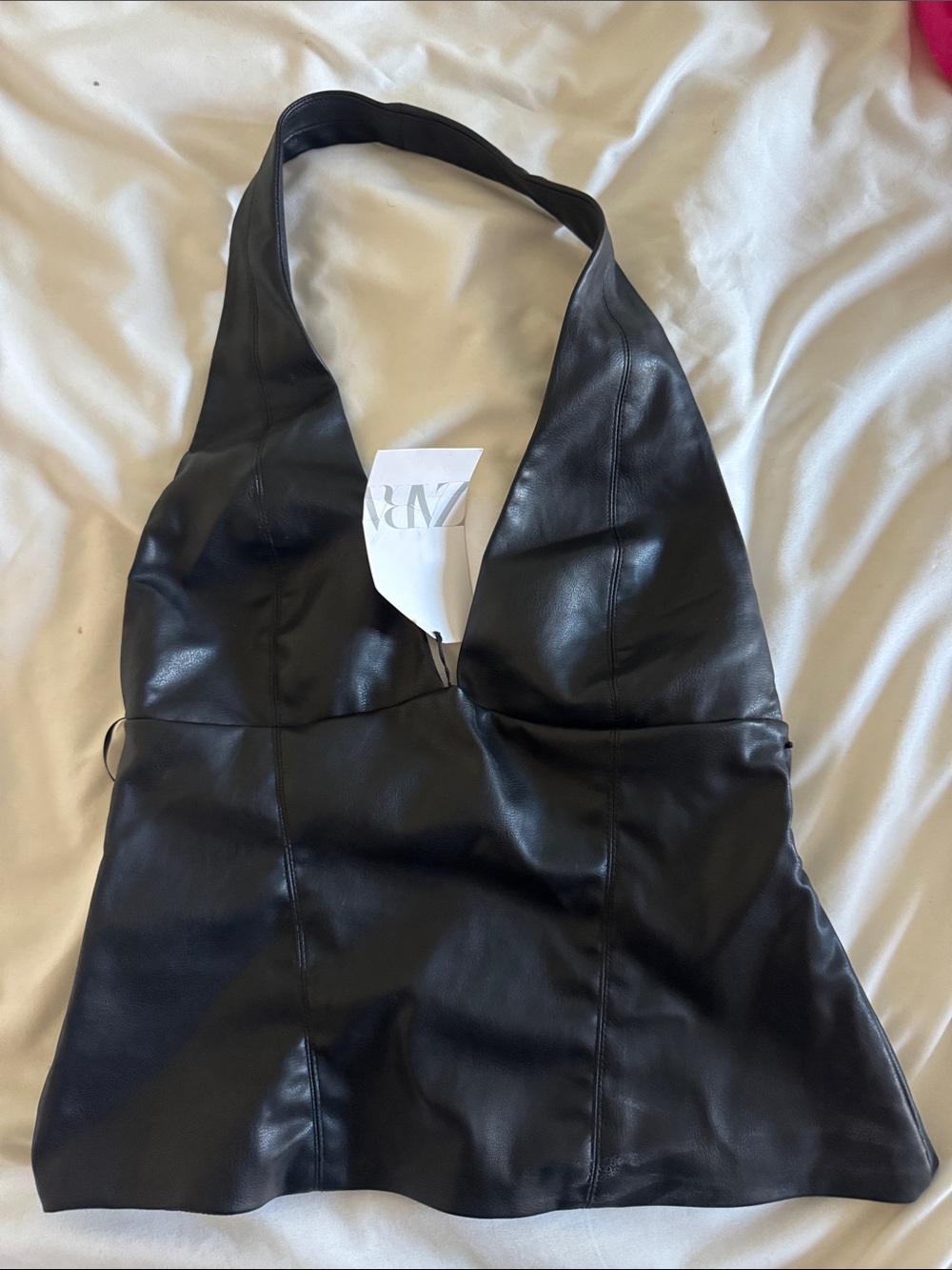 Zara Black Faux-Leather Halter top